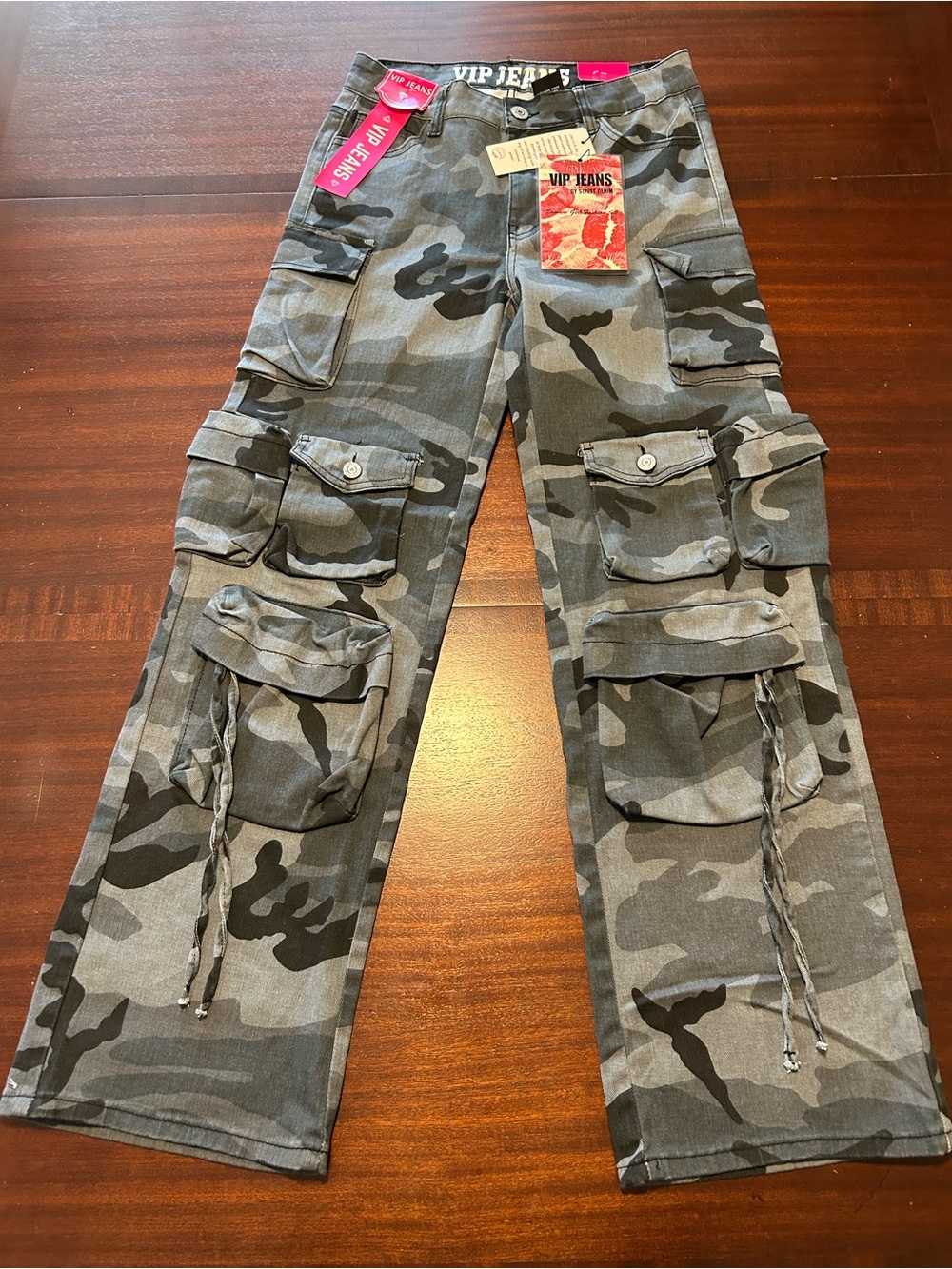 VIP Women’s Gray Camo Cargo Pants with Multiple Pockets